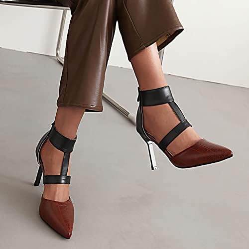 Обувки за жени, ежедневни сандали с каишка на щиколотке и цип отзад дамски обувки на много висок ток с остър пръсти-висок ток