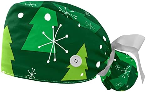 Niaocpwy, 2 пакета Дамски Работна Шапка с Копчета, Завязанная Отзад Лента, Зелена Коледна Елха, Дълги Калъфи За Коса