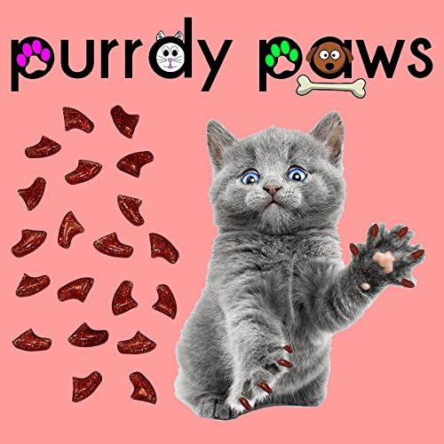 Purrdy Paws 3-Месечен запас от Меки Капсули за нокти за котки с Рубинено-ЧЕРВЕН блясък Среден размер - Допълнителни Лепила