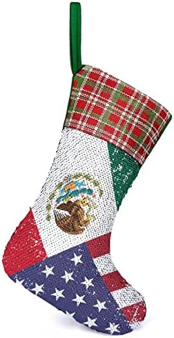 Ретро Коледни Чорапи с Пайети Хартата на САЩ и Мексико, Блестящи Стенни Висящи Украси, Украса за Коледната Елха, Празнична Парти