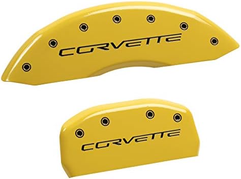 Капачки на челюстите MGP 13008SCV6YL, комплект от 4-те (Жълт надпис отпред и отзад: Прахово покритие C6 / Corvette, черни символи)