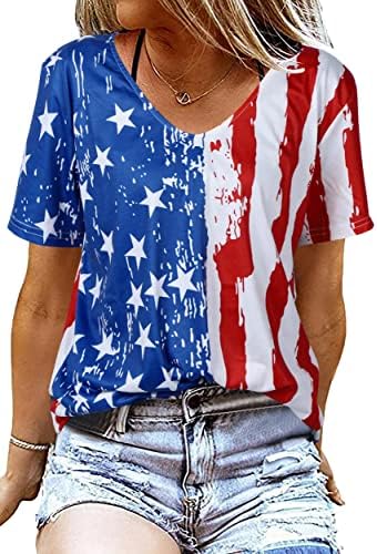 Тениска с Американския Флаг, Дамски Тениски на САЩ в Звездната Ивица на Четвърти Юли, Ежедневни Тениски с Принтом Хартата на Америка,