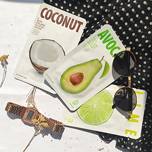 Корейски Листни маска за лице с авокадо [3x10 листа], 10 маски за грижа за кожата от авокадо, 10 или вар, 10 кокосови орехи, Маски