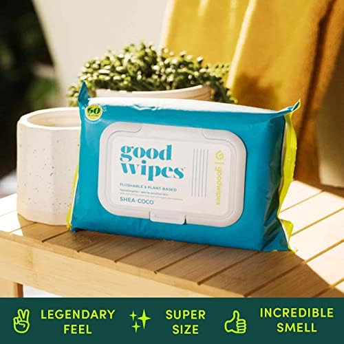Goodwipes Смываемые кърпички на растителна основа с растителни екстракти | Опаковка за домашна употреба | Ши-Кокос с Алое Безопасни