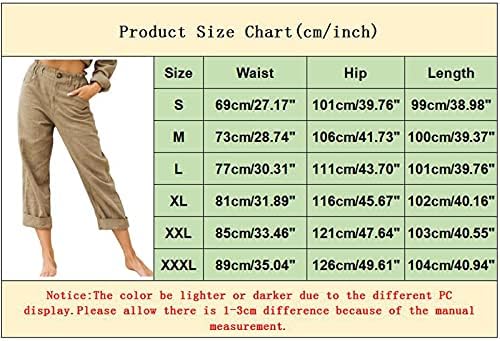 Ленени Панталони за Жени, Панталони Капри с Висока Талия, Скъсяване на Панталони с Прав Штанинами Копчета, Еластичен Колан, Летни Ежедневни панталони, Панталони