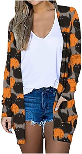 Жена с Жилетка на Хелоуин, 3D Графичен Жилетка С Отворена Предна Част, Лека Горна дреха С Дълъг Ръкав, Забавен Сладък Пуловер, Палто