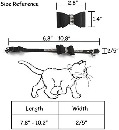 Нашийник за котки CHUKCHI, 2 опаковки, с диаманти, с хубав папийонка и камбана за Коте и няколко малки кученца, регулира от 7,8 до 10,5 см