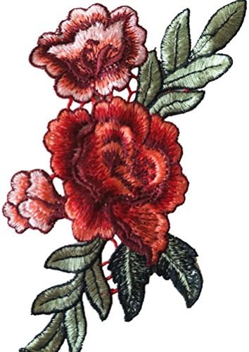 JiaUfmi Нашивка с цветове от Червена Роза, с Бродирана Апликация на Цвете, Sew-Ленти за Дрехи от Дантела Плат, стоки за Бродерия Направи си сам (2 чифта)