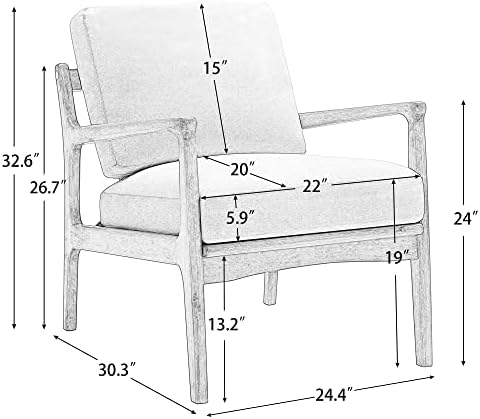 Merax Тан, съвременно ленено стол с акцент средата на века, уютна дървена фотьойл за хол, спалня, кафе, комплект от 1
