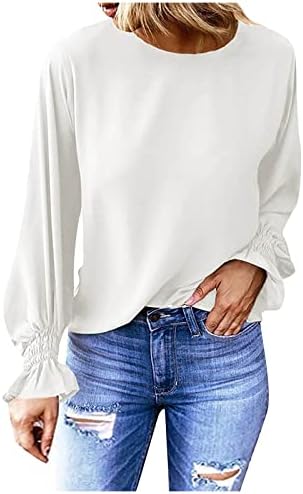 Дамски Модни Однотонная Блуза с кръгло деколте и Свободни Едноцветните ръкави-Листа, Топ