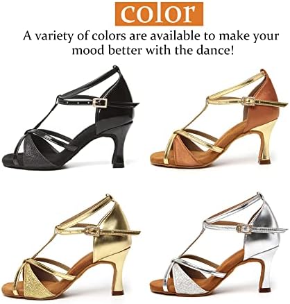 SWDZM/Дамски Сатенени Обувки За Латинските Танци с Т-Образна Лента, Обувки за бални танци и Салса Чача, Обувки за занимания с Танци,