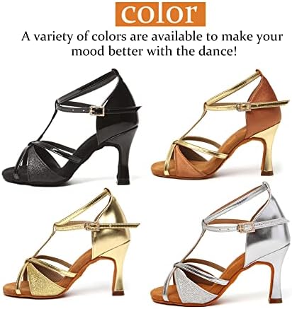 SWDZM/Дамски Сатенени Обувки За Латинските Танци с Т-Образна Лента, Обувки за бални танци и Салса Чача, Обувки за занимания с Танци,