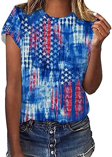 2023 Женска Тениска с Флага на Америка, Тениска на 4 юли, всеки ден на Летните олимпийски Върхове С Кръгло Деколте и Къс Ръкав, добре облечени Ежедневна Блуза, Туника, Т