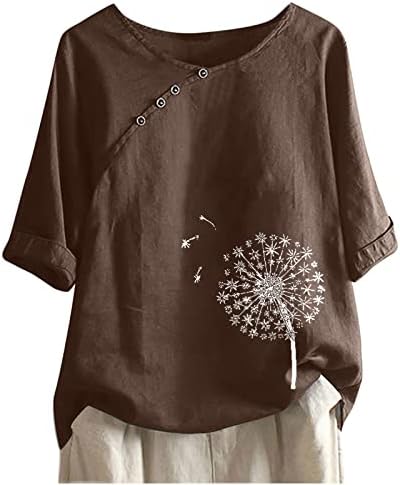 Блуза на Бретелях, Риза за дами, Есента-Лято 2023, Бельо Памучен Тениска с Кръгло Деколте, Графична Нарисувано Тънка Туника, Риза