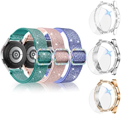LETOID 3 Опаковки за Samsung Galaxy Watch 5 и 4 44 мм Калъф с Защитно фолио за екрана, Каишка за часовник с украса във вид на кристали и Диаманти, Комплект Аксесоари за Жени и Момиче?