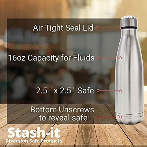 Дубликат бутилка за вода Can Safe by Stash-it, чаша от неръждаема стомана с тайником за пари, Незабележима стръв за пътуване или у дома, на дъното на отвинчивается за съхране