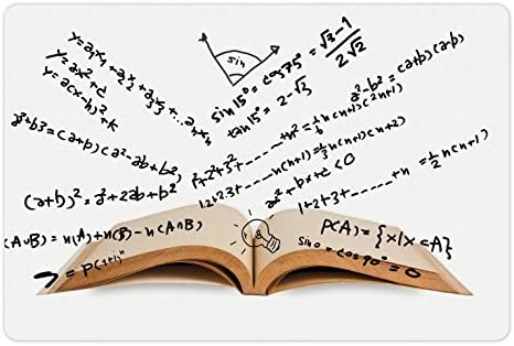 Foldout Подложка за домашни любимци в Математическа стая за хранене и вода, Отворена книга с Урок интелект на математически уравнения,