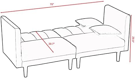 Закопчалка Кадифе легло-futon LCH, Модерен разтегателен диван с 2 възглавници, 3 Регулируеми ъгли на наклона на облегалката, Диван за хол от 7 Издръжливи Метални Крака, Л?