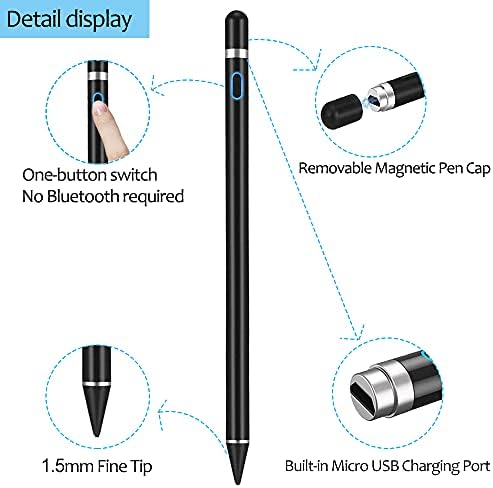 Активни stylus писалка за сензорни екрани, Цифрова писалка DOGAIN Stylist, Акумулаторна батерия молив iPad Fine Point 1,5 мм за
