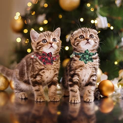 Коледни Яки котки ADOGGYGO с флорални Камбана, 2 Опаковки Отделяющихся Коледни греди за котки с Подвижна цветен модел, Червено-Зелено