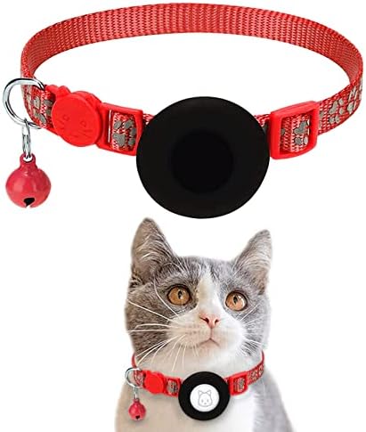 Нашийник за котки с въздушна етикет с принтом котешки лапи, с отделяющимся камбана, Нашийник за котки с въздушна етикет, Отразяваща