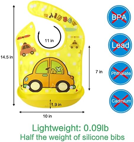 Слюнявчик за хранене Amplim Baby (3 опаковки) за деца / Бебешки лигавници за хранене. Водоустойчиви, С Регулируема, Лек. Екологично чист материал PEVA. Не съдържа BPA, олово, фт