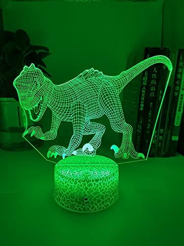 Лека нощ с Динозавром за деца, 3D Иллюзионный Лампа, 16 Цвята, което променя Led нощна светлина с Динозавром, с интелигентен сензорен контрол и дистанционно управление,