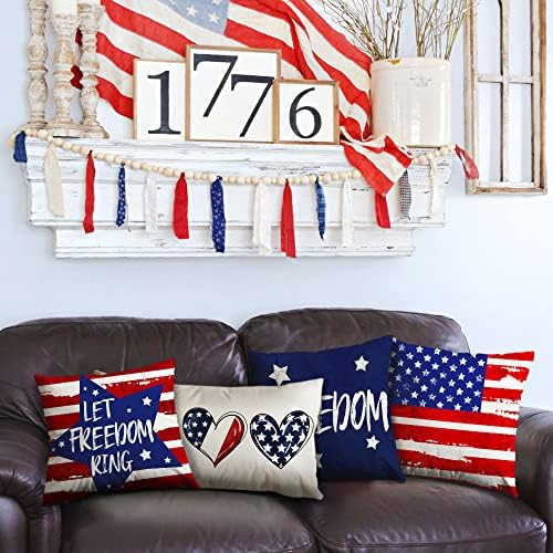 DFXSZ 4 юли Калъфки 18x18 инча Комплект от 4 Ретро Ден на Независимостта Декоративни Нека Пръстен Свобода Американски Флаг Хвърляне