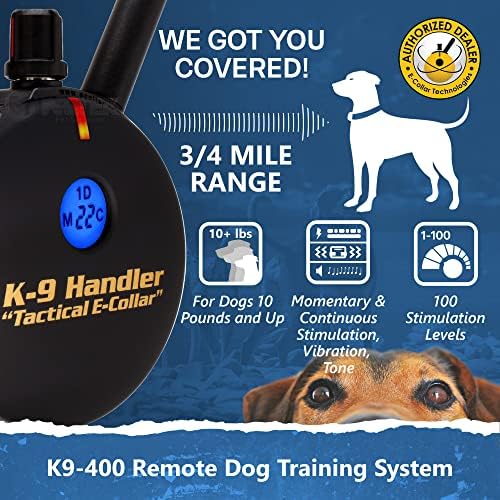 Професионален електронен нашийник за дресура на кучета Educator K9-400 K9 Handler с дистанционно управление, обхват на действие до 3/4 Миля, водоустойчив, акумулаторна батерия,