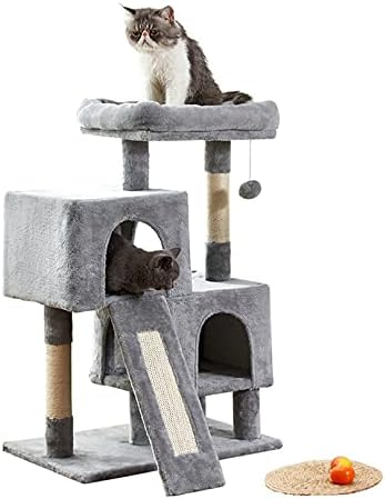 Кула за котки, 34,4-Инчов Котешки дърво с Когтеточкой, 2 Луксозни Апартамента, Когтеточка за котки и Дърво, Здрава и лесна за монтаж,