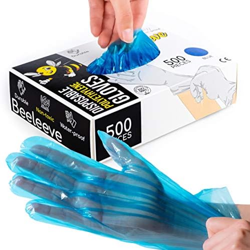 За еднократна употреба пластмасови ръкавици BEELEEVE [500 броя в опаковка] - Един размер подходящ за най - Възможности за избор на цветове - Еднократни покривала за ръце з?