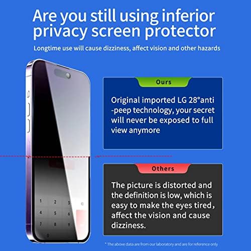 Защитно фолио за екрана WengTech 2 Pack iPhone 14 Pro Max Privacy [6,7 инча] от Закалено стъкло със защита от проследяване твърдост 9H, защита от пълно покритие [Лесна инсталация, включе?