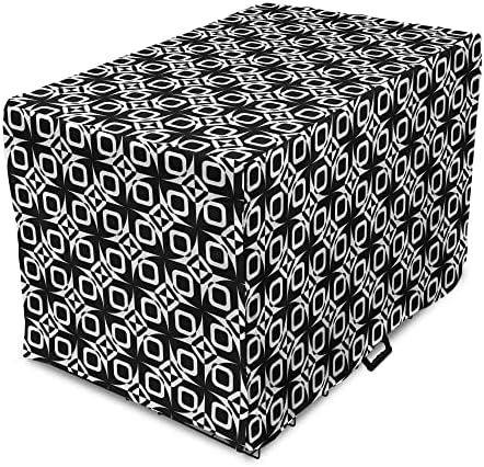 Foldout Черно-бял калъф за клетка за кучета, Абстрактни Квадрати и Триъгълници Вътре Изпъкнали, Овални форми, Опростен, лесен за