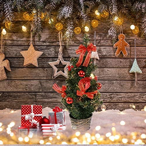 Начало-Коледна елха с височина 16 см с Червени декорации, Сладък Празничен Декор (Барабани)-Малка Коледна елха