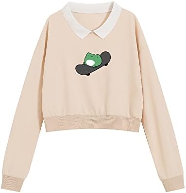 Ежедневни Hoody Wrenpies на Frog за Скейтборд, Дамски Пуловер с Дълъг Ръкав, Отложным Яка и Джобове, Блузи за Момичета