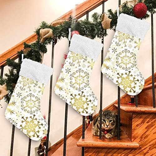Коледни Чорапи ALAZA, Коледен Модел, Златни Снежинки, Класически Персонализирани Големи Чулочные Украса за Семейни Тържества, декорация