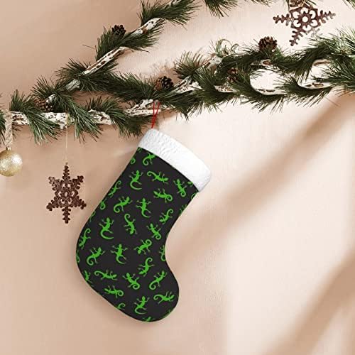 XINQIXAA/Коледни Чорапи със Зелена Ящерицей, 18-Цолови Бели Плюшени Белезници, Голям Коледен Отглеждане, Украса за Камината, Сезонен