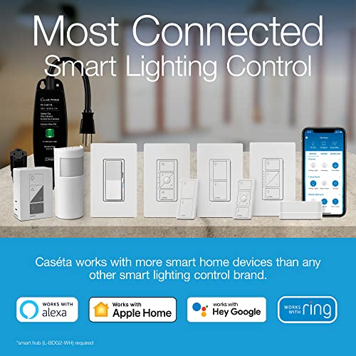 Умен слаби Lutron Diva за диммера Caseta Smart Lighting и комплект за дистанционно управление на Pico | е Съвместим с Алекса, Apple Home, Ring, Google Assistant (Изисква Smart Hub) | Бял