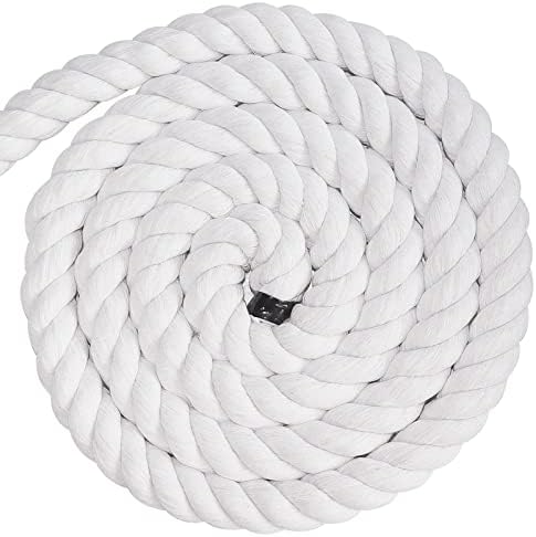Бял Памучен въже (1 инч x 50 фута), Естествена Дебела Здрава Въже за Бродерия, Спортни теглене на въже, Хамак, Декориране на дома,