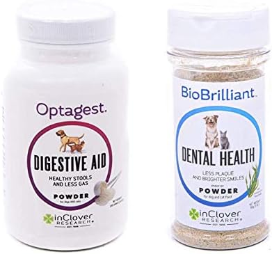 In Clover Optagest Ежедневна поддръжка на храносмилането и имунитета за кучета и котки (3,5 унции) и на прах, за поддържане на зъбите BioBrilliant за кучета и котки