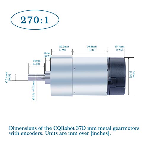 CQRobot Ocean: 270: 1 Метален двигател за постоянен ток с понижаващ задвижване 37Dx72,5L мм, 6 /12v, с кодиране 64 CPR и монтиране на стена. 6-3 W-20 об/мин-40 kg.cm (540 oz.in ), 12 В-6 W-40 об/мин-70 kg.cm (973