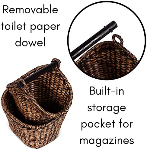 Списание BirdRock Home за морски водорасли и кошница за баня - Държач за тоалетна хартия с ръчно изработени с джоб - Сив Мивка -