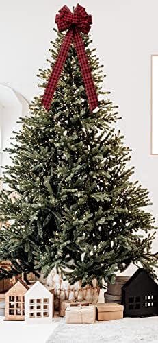 31 инчов Голям Коледен Декоративен лък - Червени Карирани каре - Отлично подходящ за украса на коледната елха, на закрито, на открито,