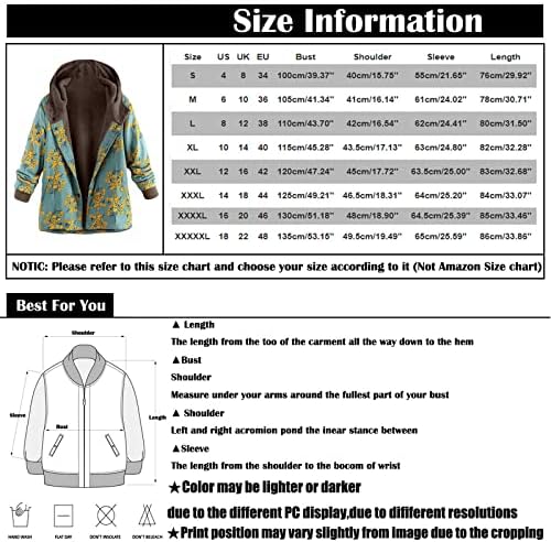 RMXEi Дамско Яке с качулка с Цип Дълъг Ръкав, Дебел Композитен Плюш, Ретро Цветен Принт, Плюс размери, Яке С Качулка
