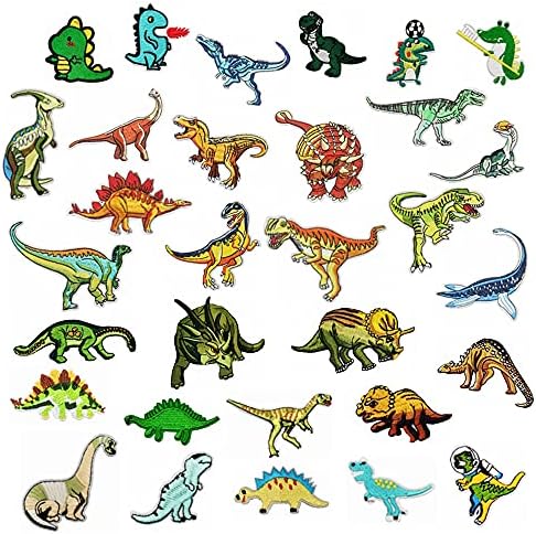 Woohome 32 БР. Ленти с Динозаври, Етикети с Аппликацией на Динозаврите, Бродирани Декоративни Ленти, Sew-Декорации Diy, Деним Яке,