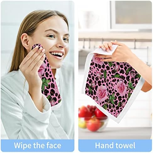 Комплект кърпички за миене на съдове ALAZA Цветето на рози за розово leopard - Опаковка от 6 памучни кърпички за лице, е добре Абсорбиращи