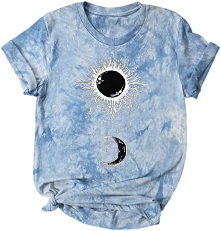 Луната Слънцето Графични Тениски за Дамите С Къс Ръкав и Кръгло Деколте Подарък Kawai Забавен тай-Дай Блузи, Тениски За Момичета