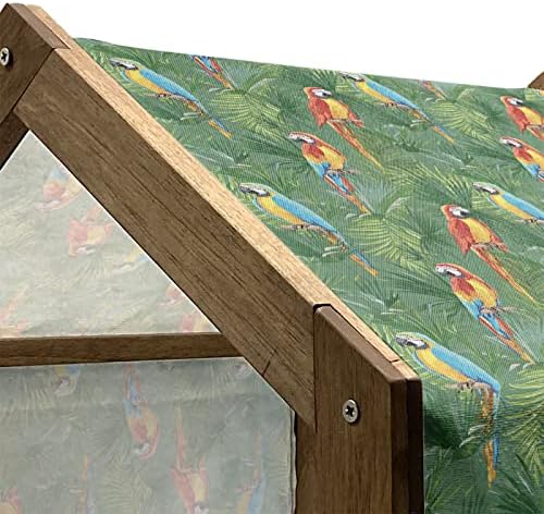 Дървена Къщичка за кучета с Листа Амбезона, Рисувани Ръчно Модел от листата на Екзотични Листа на Гинко, Горски Дизайн на Природата,