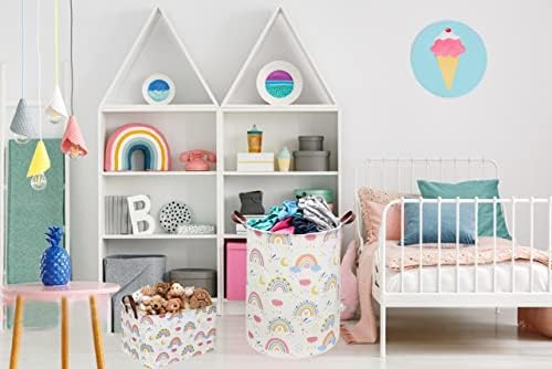 Кошница за дрехи ESSME Rainbow, Сгъваема детска количка за бельо с водоустойчива пластмаса покритие, кошница за момичета, детски кош за декор на стаята на момичетата, за с