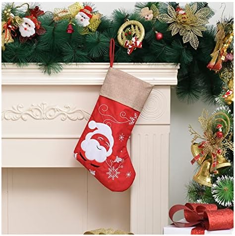 Червени Коледни Чорапи, Коледни Украси, Коледна Окачване, Подарък пакет за украса на Коледната елха (Размер: Старши)
